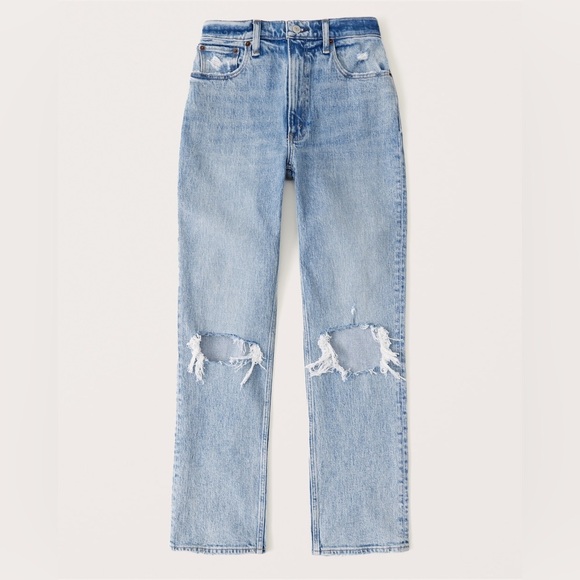 Abercrombie The Ankle Straight Ultra High Rise Distressed denim Jeans light wash - Picture 8 of 10